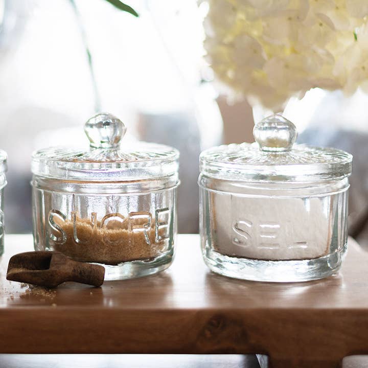 etúHOME - Wholesale Jar - French Glass Bistro Salt Cellar Jar with Mini Scoop