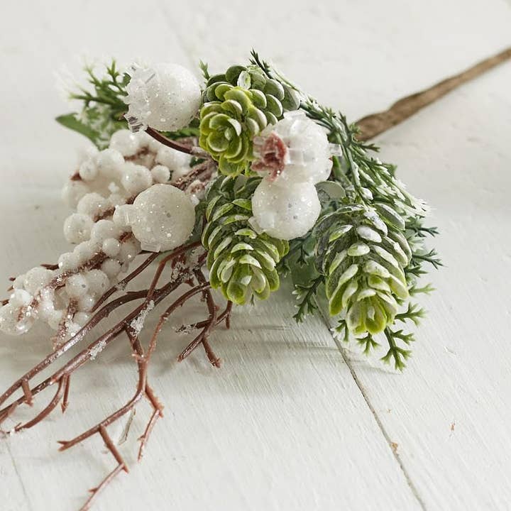 Factory Direct Craft - Wholesale Artificial Plant - 11" Faux Frosted Winter Berry & Greenery Pick