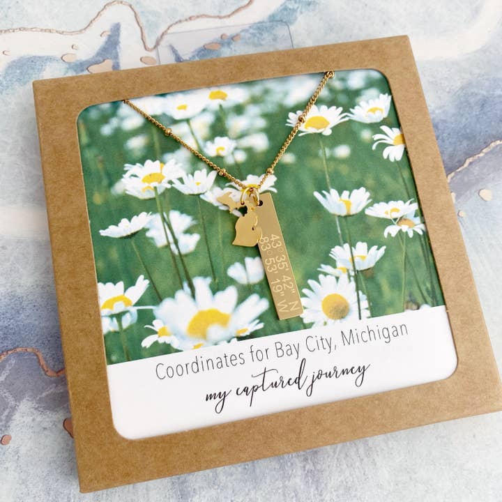 My Captured Journey - Wholesale Pendant/Charm Necklace - Custom Michigan Coordinates Vertical Bar Necklace - Name Drop7