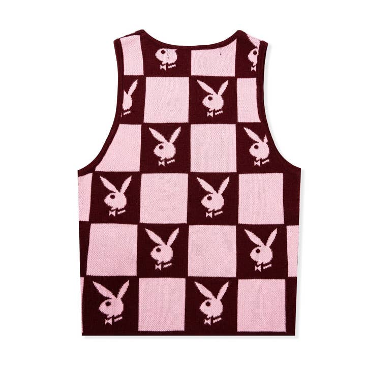Burgundy Women's Knit Checkerboard Vest for wholesale on Faire1