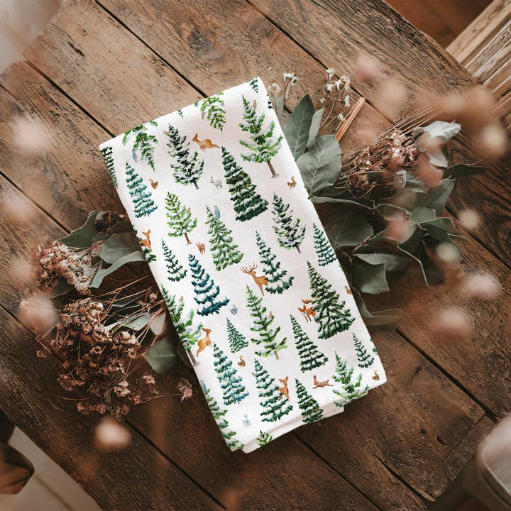 Watercolor Wednesday - Vendita all'ingrosso Strofinacci - Strofinaccio da Cucina Woodland | Foresta Innevata Invernale per le Feste1