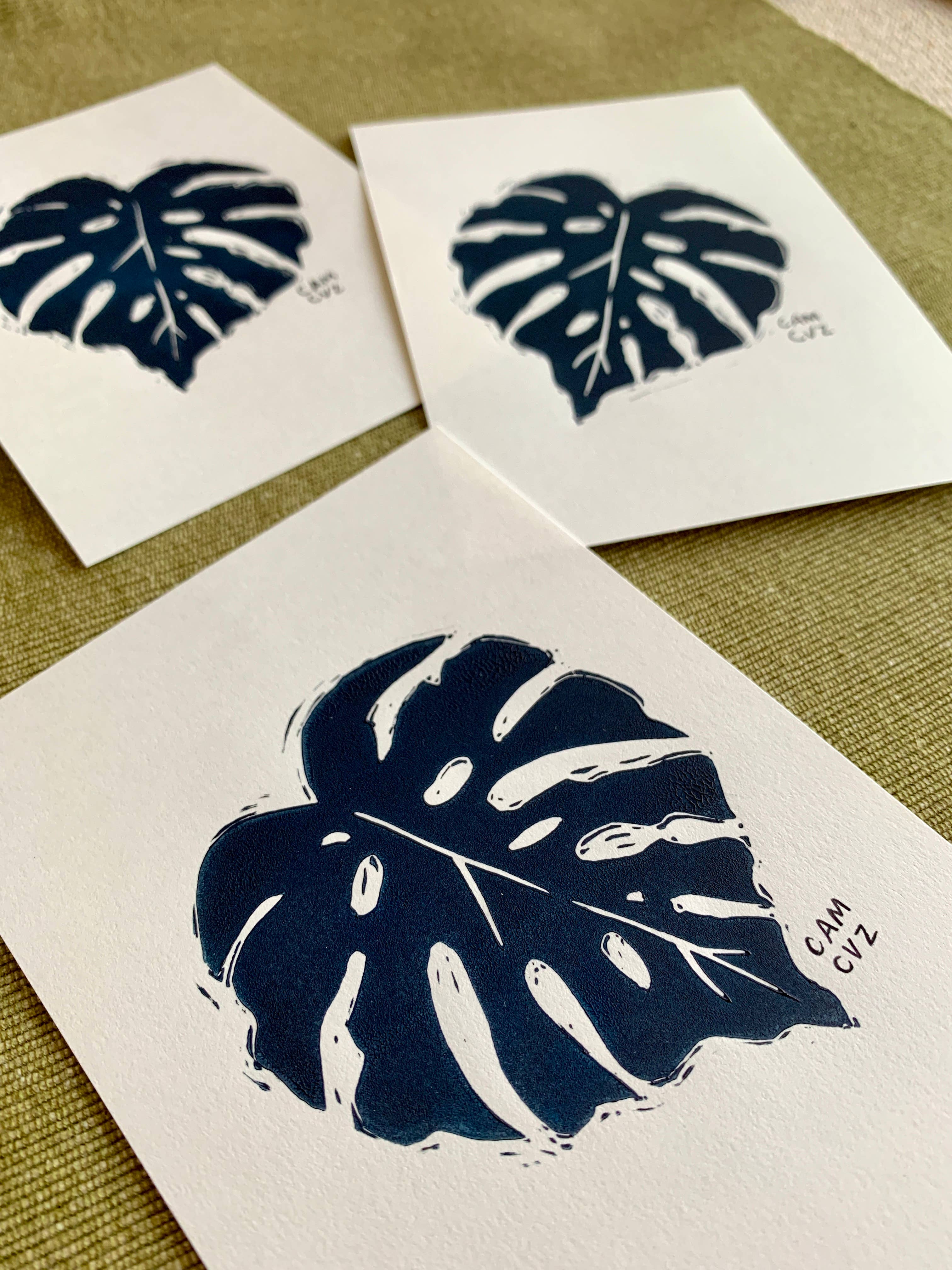 Camille Cauvez illustration et papeterie - Wholesale Wall Art Set - Monstera set of 3 linocuts | handmade prints2