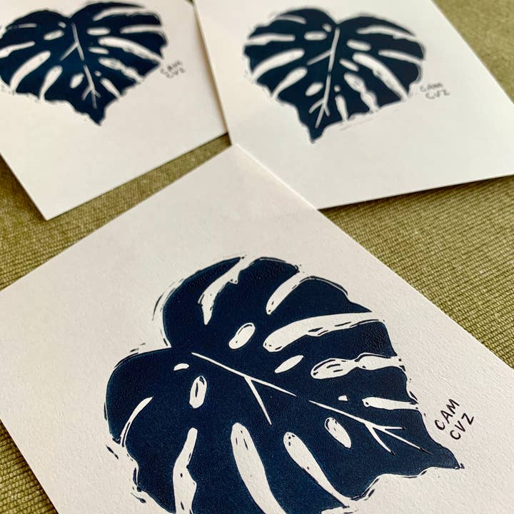 Camille Cauvez illustration et papeterie - Wholesale Wall Art Set - Monstera set of 3 linocuts | handmade prints2