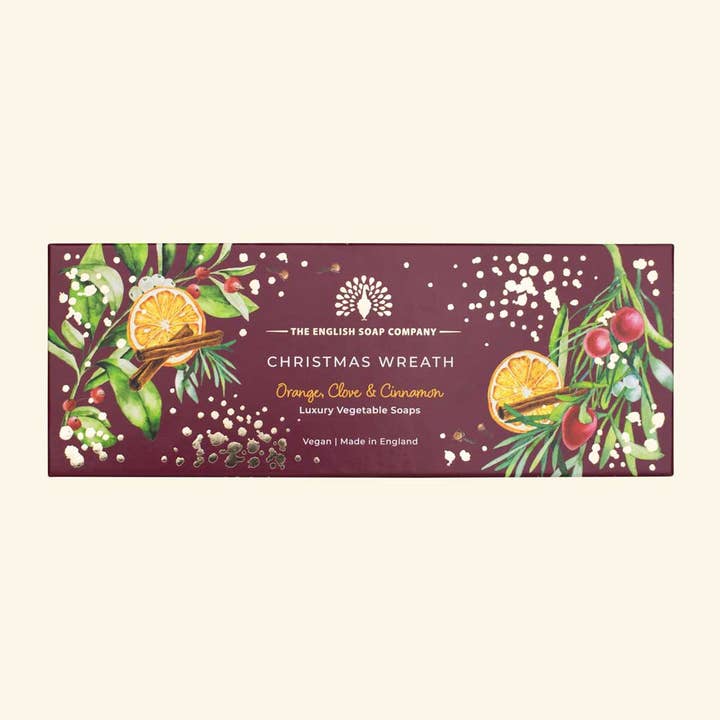 The English Soap Company – wholesale Bath & body set – Christmas Tidings Christmas Wreath Triple Soap Gift Box
