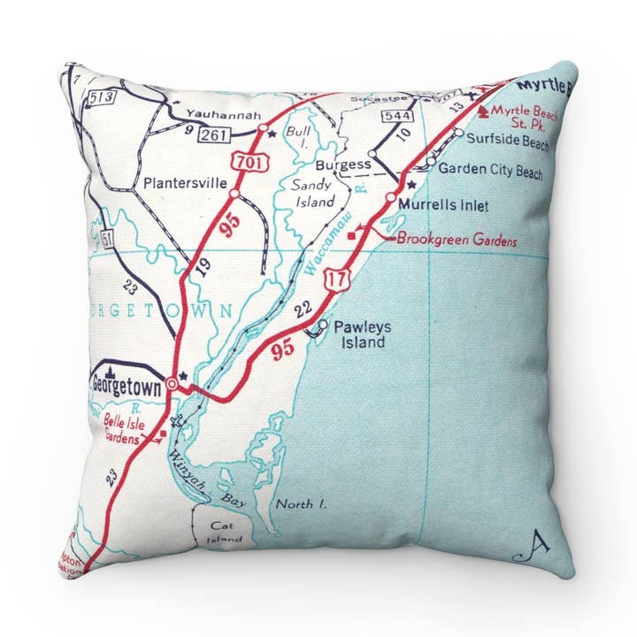 Pawleys Island South Carolina Map Pillow for wholesale by Daisy Mae Designs