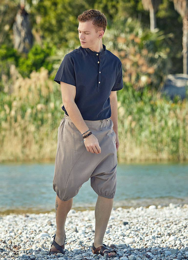 BohoClandestino - Wholesale Pants - Men's - Men's Short Beige Hippie Harem Pants1