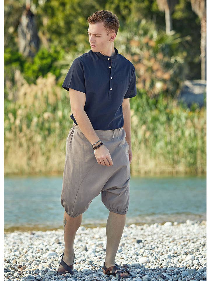 BohoClandestino - Wholesale Pants - Men's - Men's Short Beige Hippie Harem Pants1