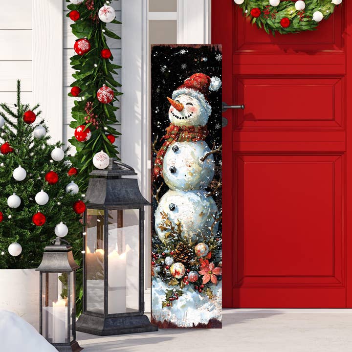 TX USA Corporation - Wholesale Christmas Wall Art - 48in Snowman Christmas Porch Sign - Front Porch Christmas Plaque | Holiday Decoration | Winter Entryway Decor | Wood, UV Print | 48x12in
