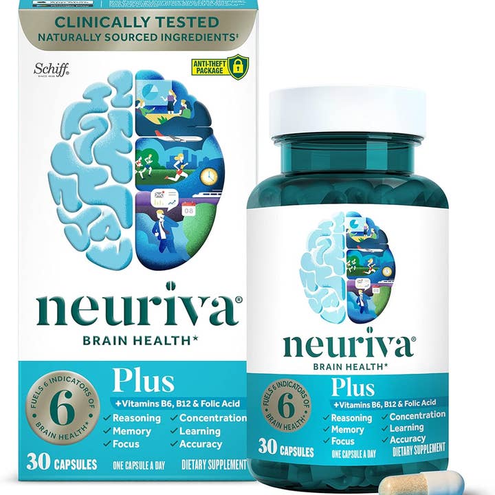 NEURIVA Plus Brain Supplement for Memory and Focus Clinically Tested Nootropics for Concentration for Mental Clarity, Cognitive Enhancement Vitamins B6, B12, Phosphatidylserine 30 Capsules for wholesale by Natures Honest