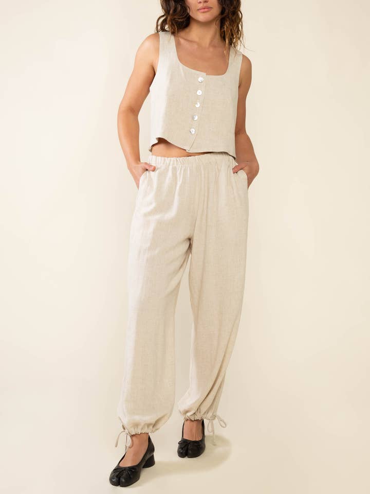 Pantalón de lino con dobladillo con cordones para venta al por mayor de NLT