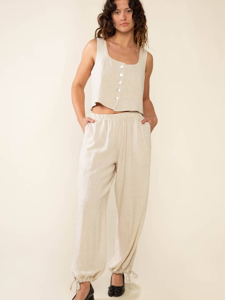 NLT - Wholesale Pants - Women's - Linen Pant with Drawstrings Hem - Plus Size