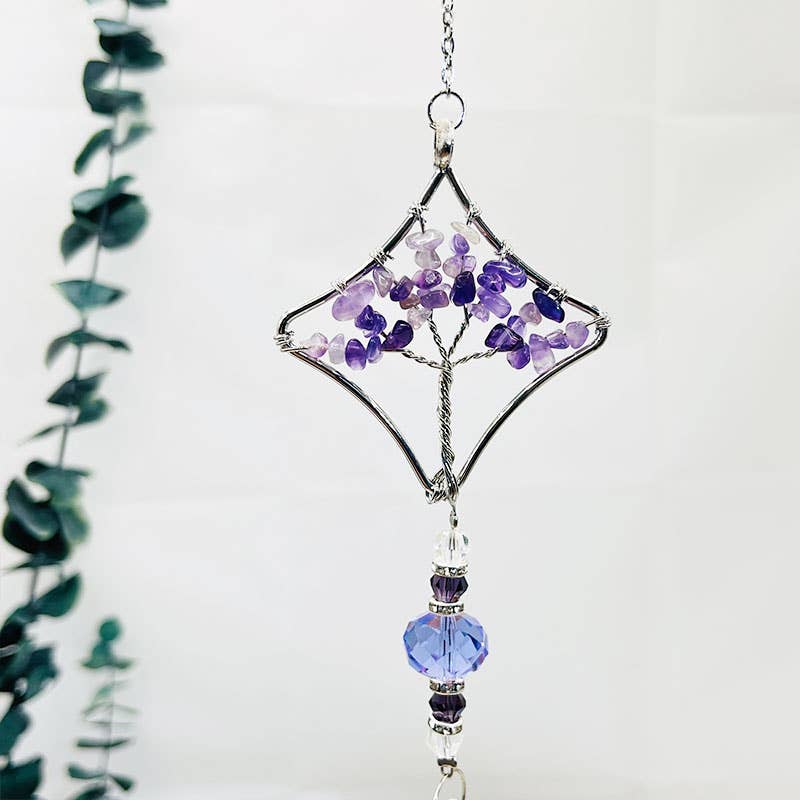 GemMeet - Wholesale Suncatcher - Amethyst Tree Of Life Sun Catcher Wind Chime 14