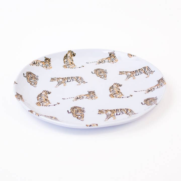 The Royal Standard - Wholesale Dinner Plate - Tiger Love Melamine Plate White/Multi 8.5"