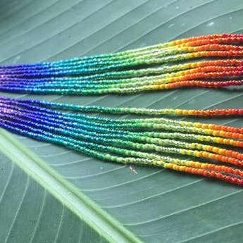8" Long "Maui Rainbow" Delicate Glass Seed Bead Earrings for wholesale by Maui Swan Designs