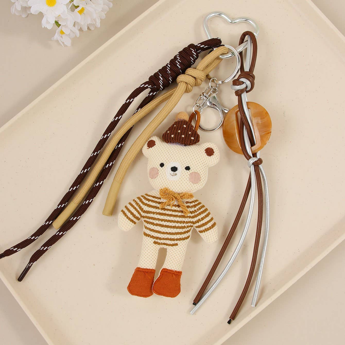 Cute Cartoon Bear Doll Braided Rope Bag Pendant Keychain for wholesale on Faire0