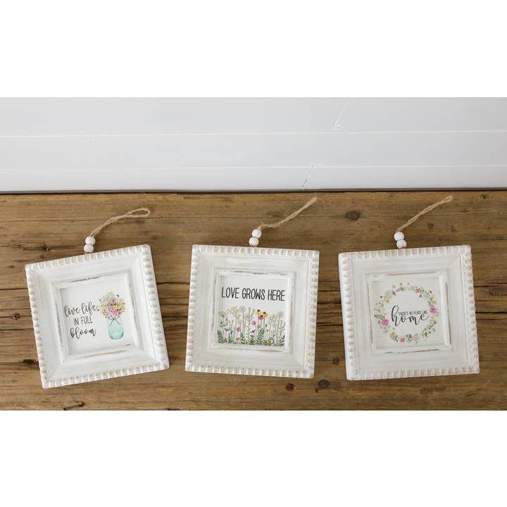 Beaded Mini Frame - Floral With Sayings (Pk/03 Ast) for wholesale by Audrey's Home & Gift
