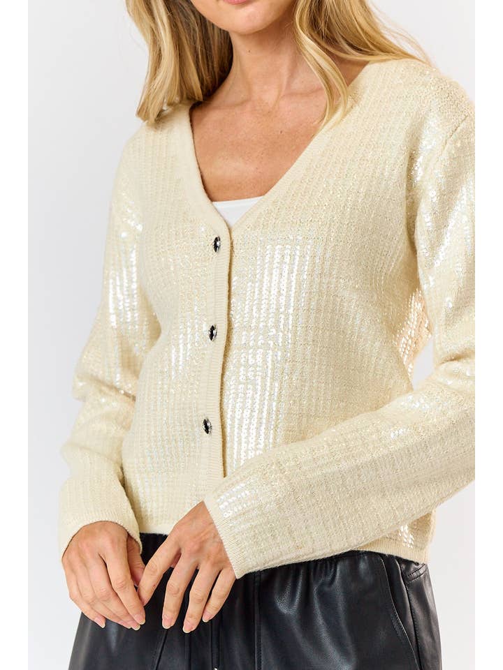 CREAM ILT4818Â Sequin Button Down Knit Cardigan for wholesale on Faire