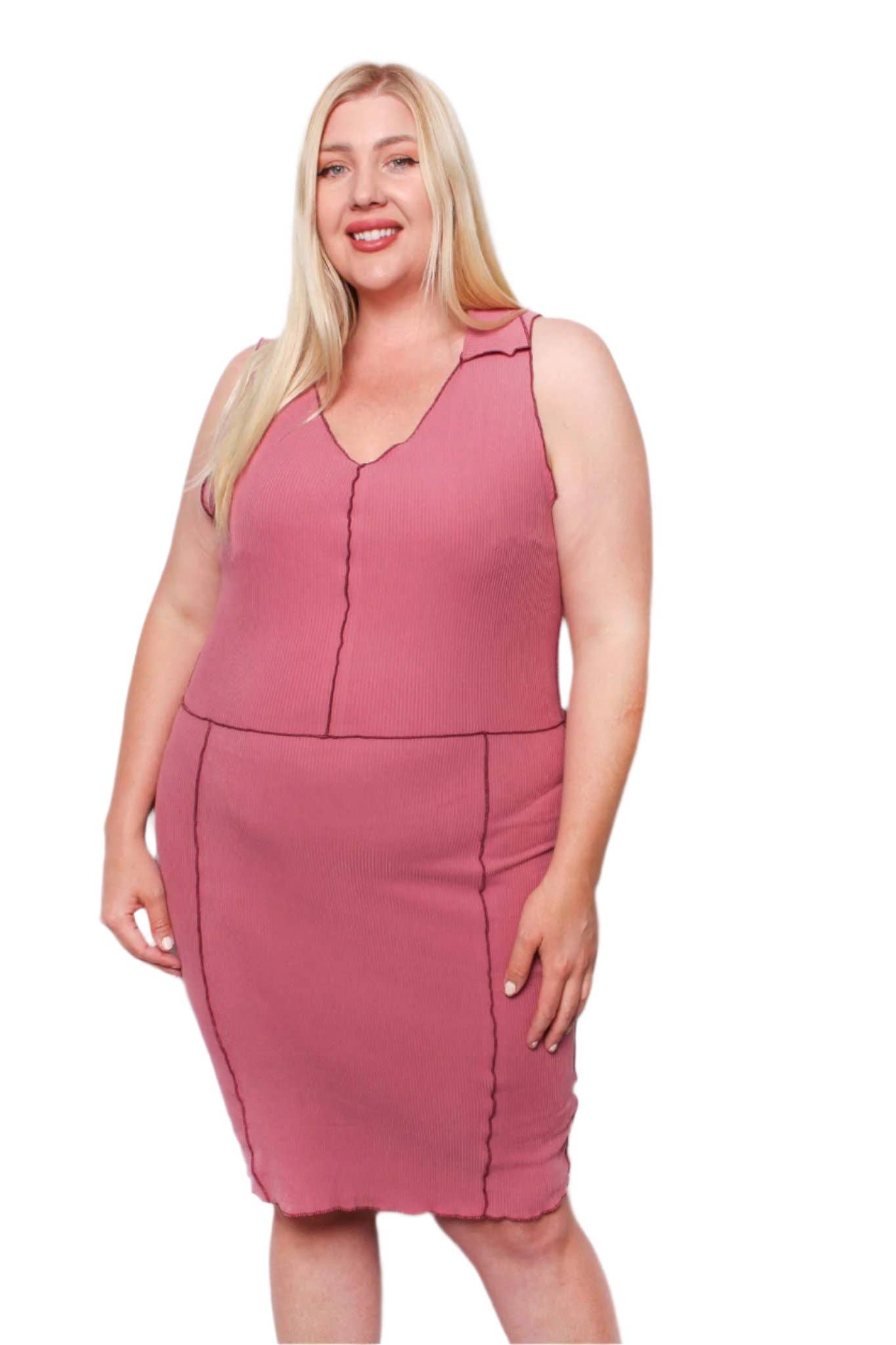 Good Stuff Apparel - Wholesale Dress - Women's - Women's Plus Sleeveless V Neck Plain Dress