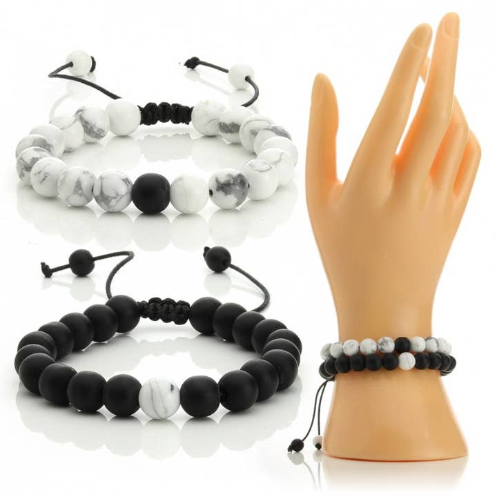 UniArt - Wholesale Beaded Bracelet - Pair of Howlite and Bian Stone Bracelets
