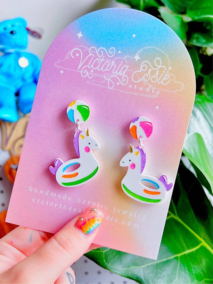 Unicorn Float - Rainbow Earrings for wholesale by Victoria Essie Studio
