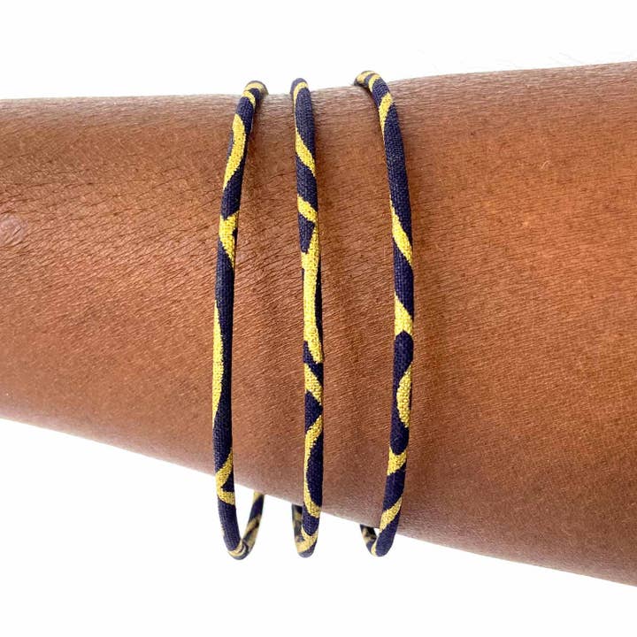 Melokane - Wholesale Bangle Bracelet - Thin Japanese Seigaiha Black and Gold Bangle Bracelet - 2 Sizes