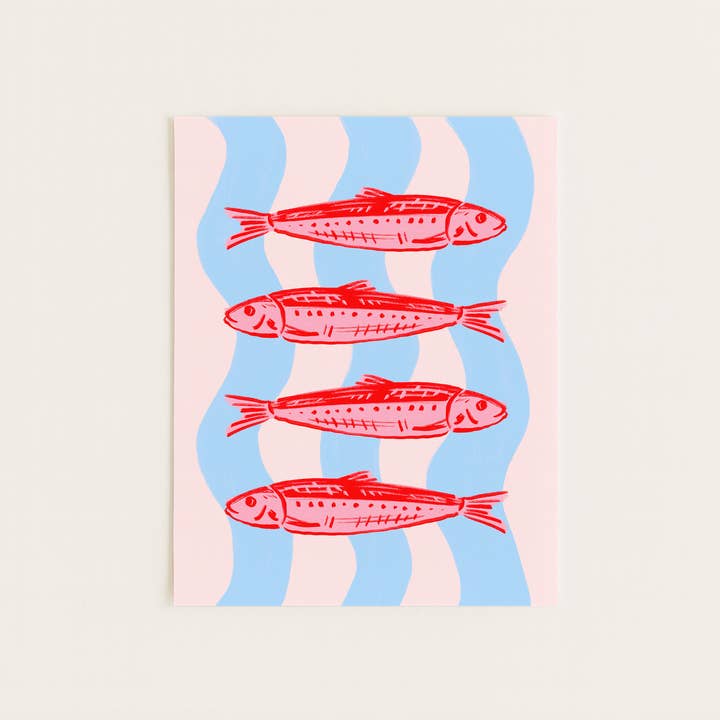 Impression d'art côtier de sardines pour la vente par Three Strands Design