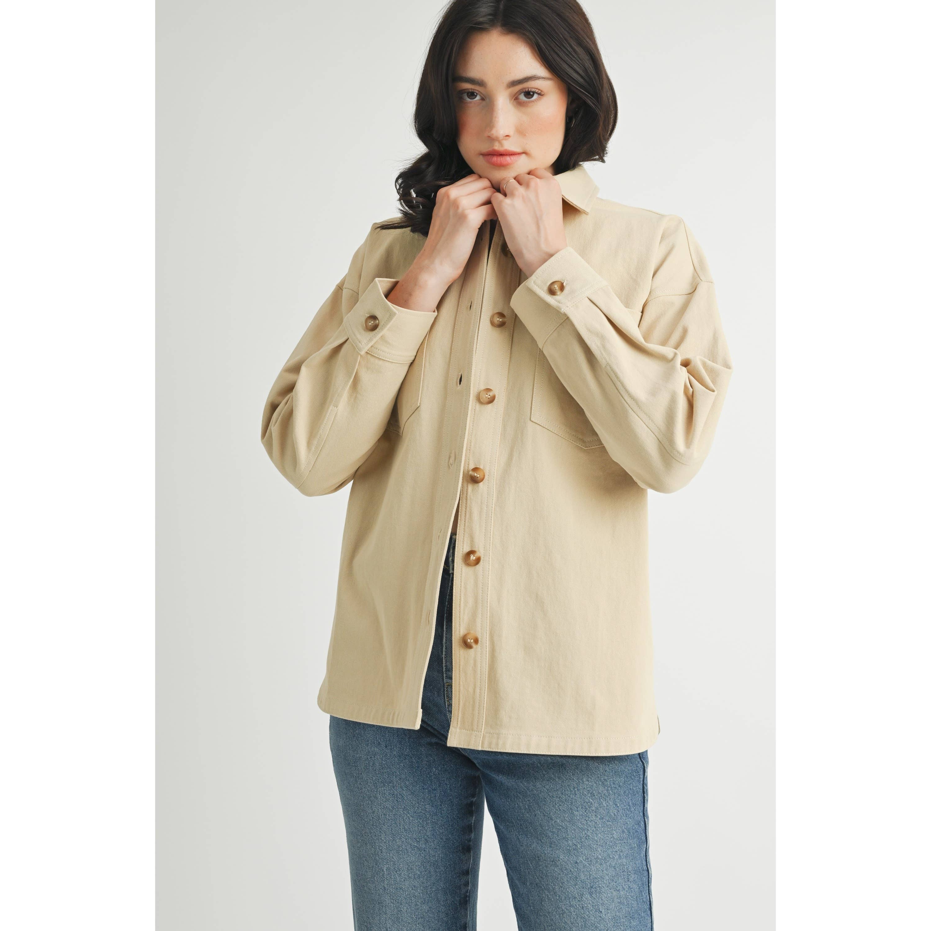SAND COTTON TWILL SHIRT JACKET for wholesale on Faire12