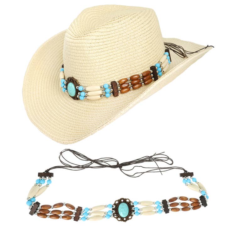 SP Sophia Collection - Wholesale Hat Accessory - Women's - Western Turquoise Concho Row Beaded Hat Band 1