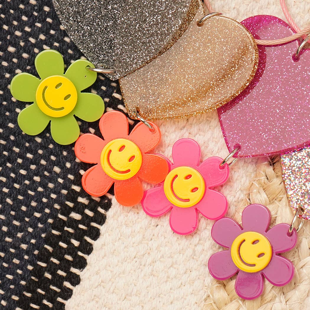 Fashion City - Wholesale Sleutelhanger - Dames - Happy Face sleutelhanger met glitterhart en kwastje, bedeltje7