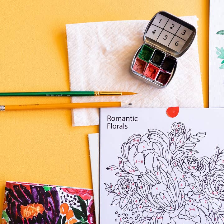 Pink Puddle Studio - Wholesale DIY Craft Kit - Romantic Flowers Peony Watercolor Paint by Number DIY Kit2