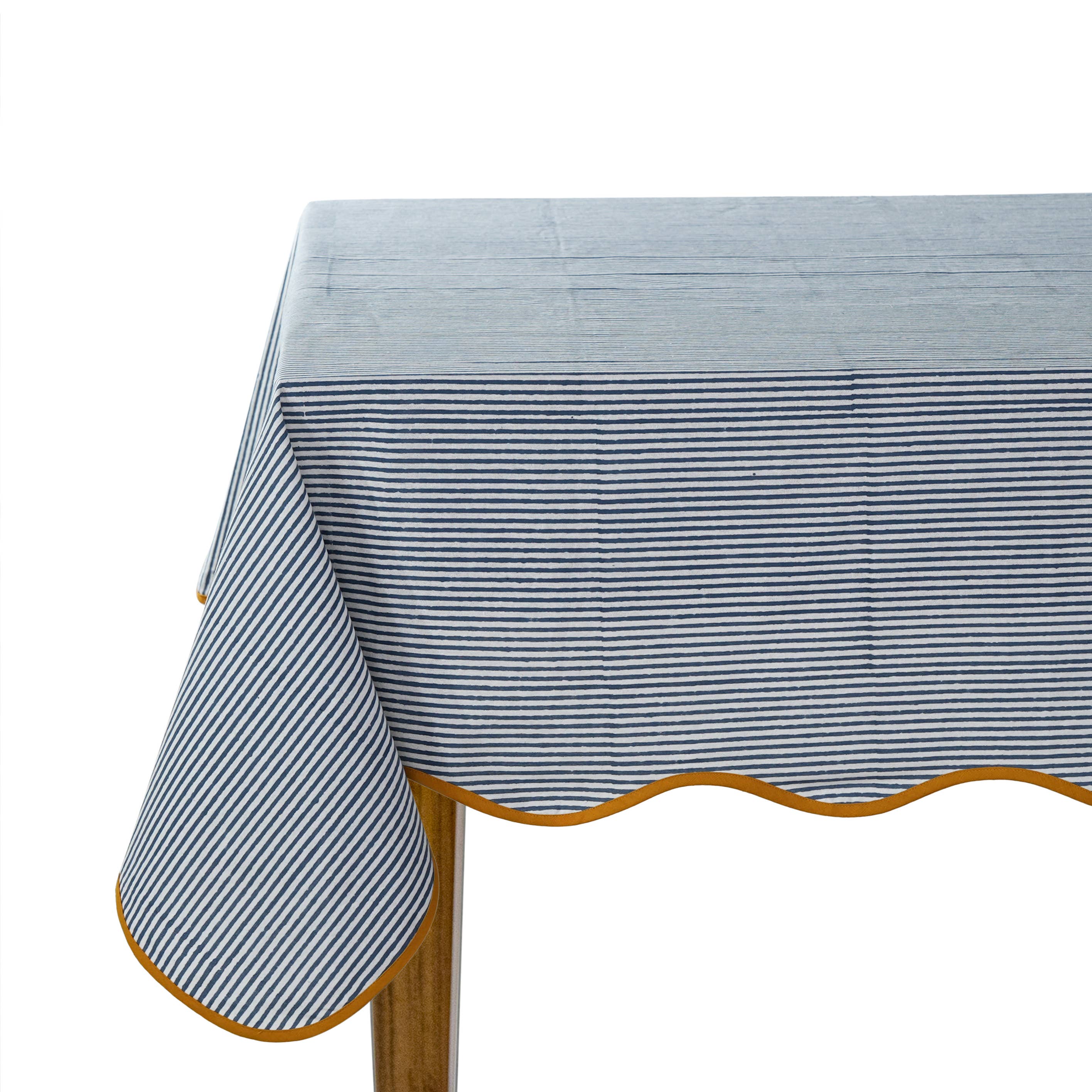 Fabricrush - Venta al por mayor Manteles - Mantel de algodón 100% con rayas azules y ribete amarillo2