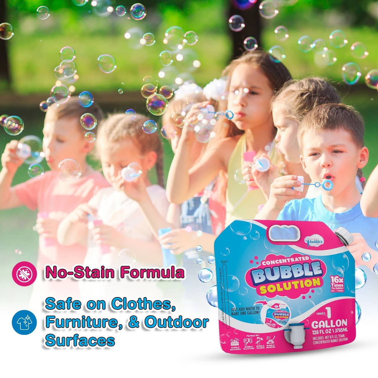 South Beach Bubbles - Wholesale Bubble Wand - Kids - Bubble Solution Refill with Dispenser (Makes 64oz/ 1 Gallon)2