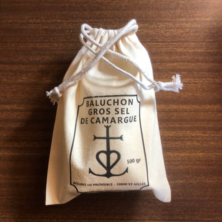 ACCENT DE PROVENCE - Wholesale Salt - COARSE-SALT CAMARGUE 500G BAG WITH CROSS DECORATION 500G ORGANIC COTTON
