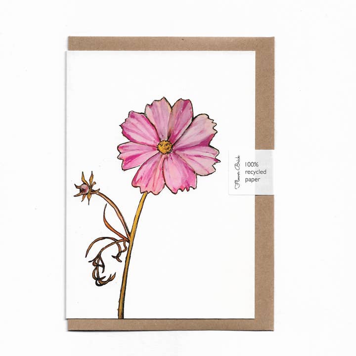 Carte de vœux A6 100 % recyclée "Cosmos rose" pour la vente par Flower Brick