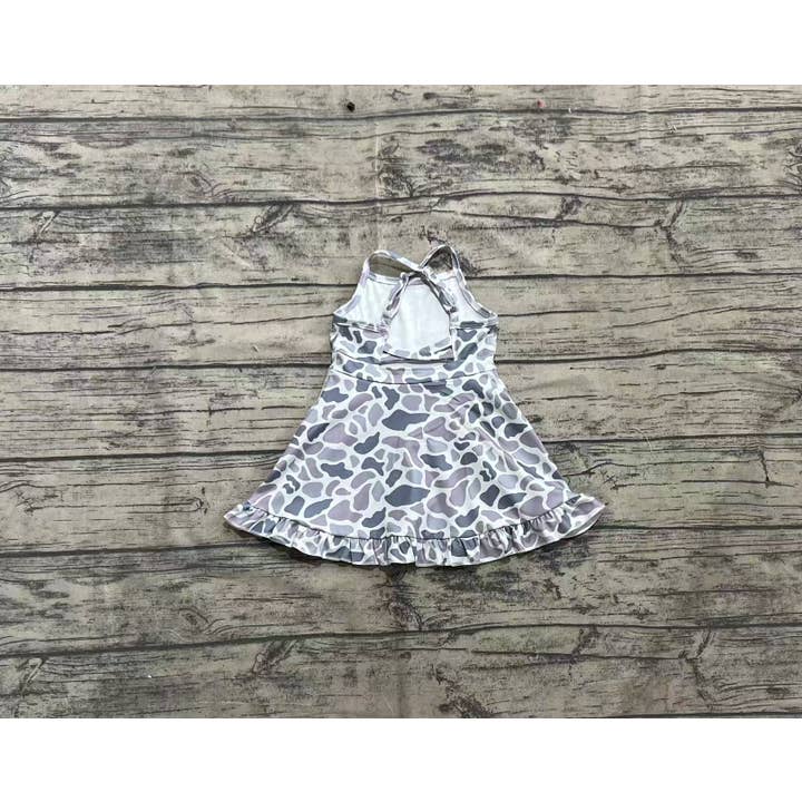 Aier Wholesale - Wholesale Dress - Kids - Baby Girls Strap Gray Camo Yoga Ruffle Knee Length Dresses4
