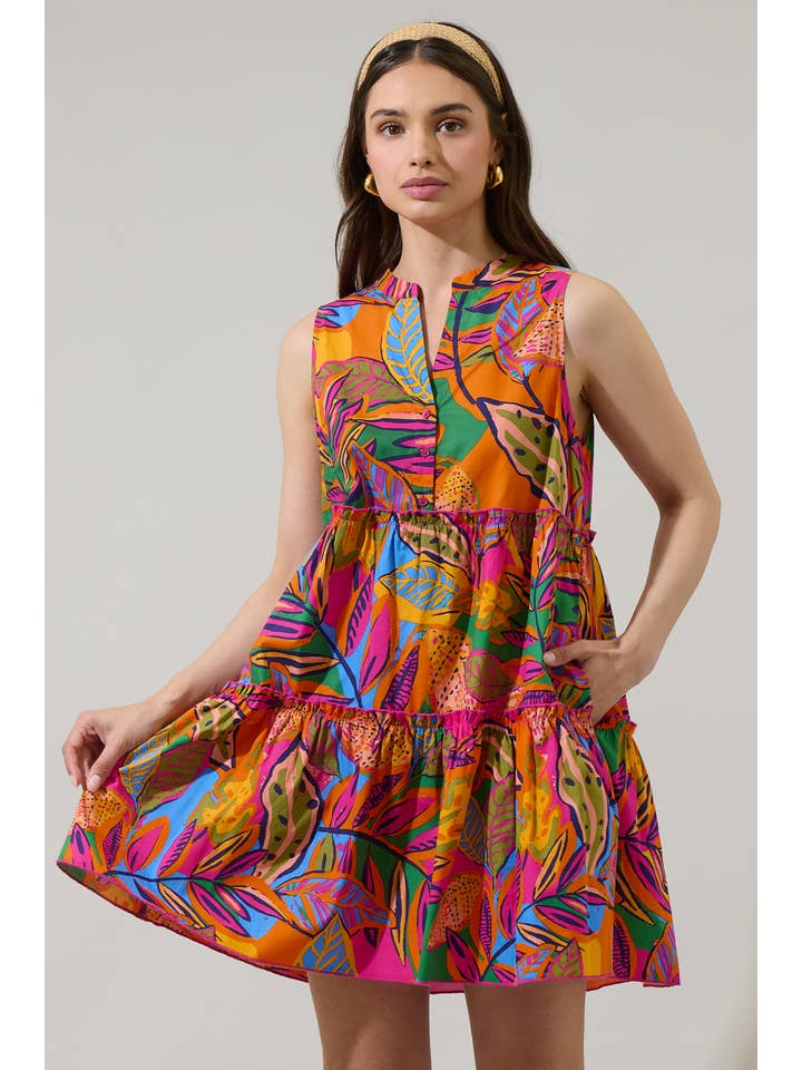 ORANGE PINK MUL Milana Floral Adrina Shift Tiered Mini Dress for wholesale on Faire