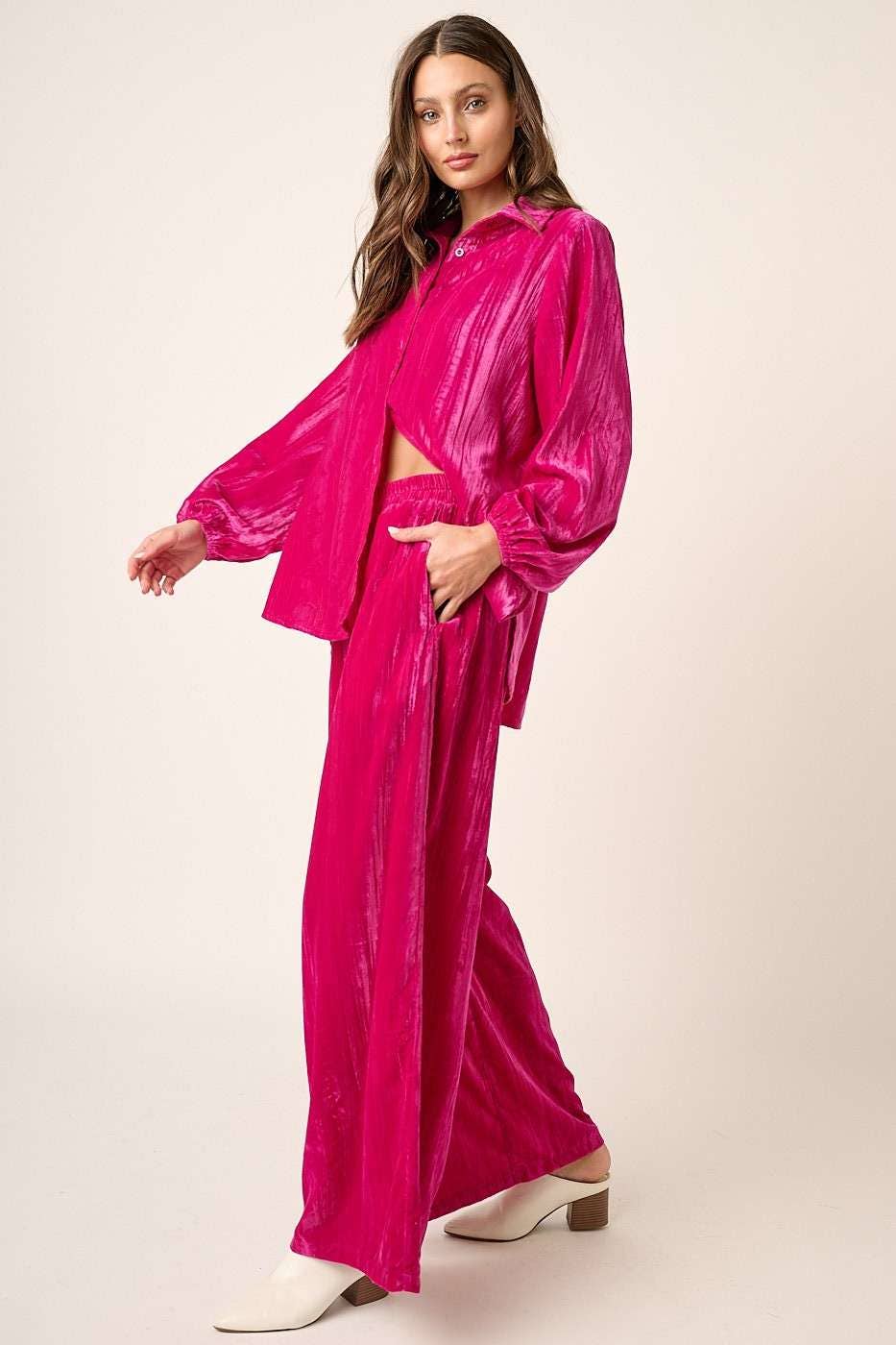 mittoshop - Wholesale Lounge Set - Women's - TEXTURED VELOUR LONG SLEEVE SHIRT AND PANTS SET2