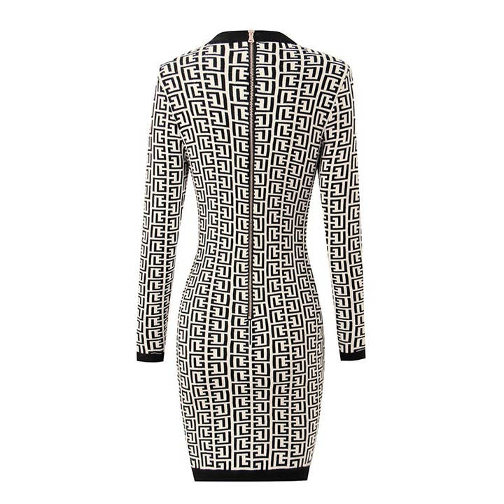 Multi Colored DR020 High-waisted Swastika Pattern Slim-fit Knitted Dress for wholesale on Faire