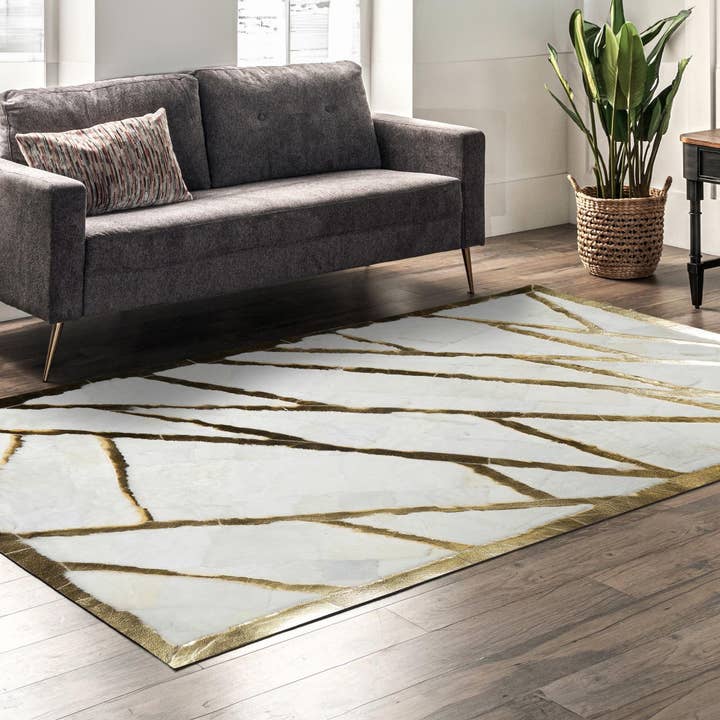 Karelias And Sons – wholesale Area rug – White & Gold Plush Shaggy Rug