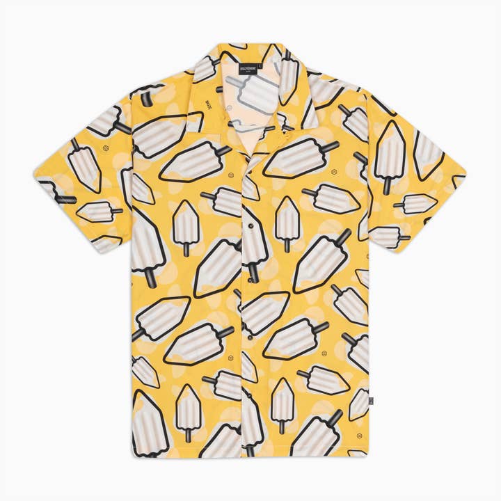 Al Limone Bowlinghemd mit Mambo-Muster, gelb. digital für den Großhandel von Dolly Noire