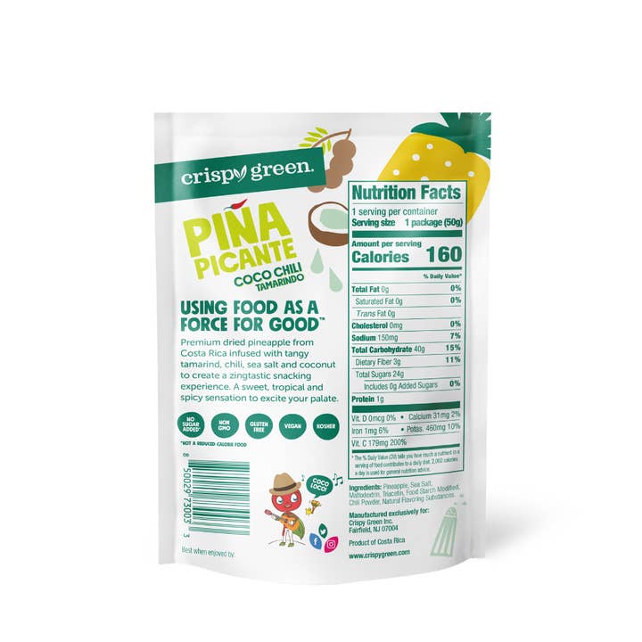 Crispy Green - Wholesale Dried/Dehydrated Fruit - Spicy Air Dried Pineapple Coco Tamarind 50g, Piña Picante1