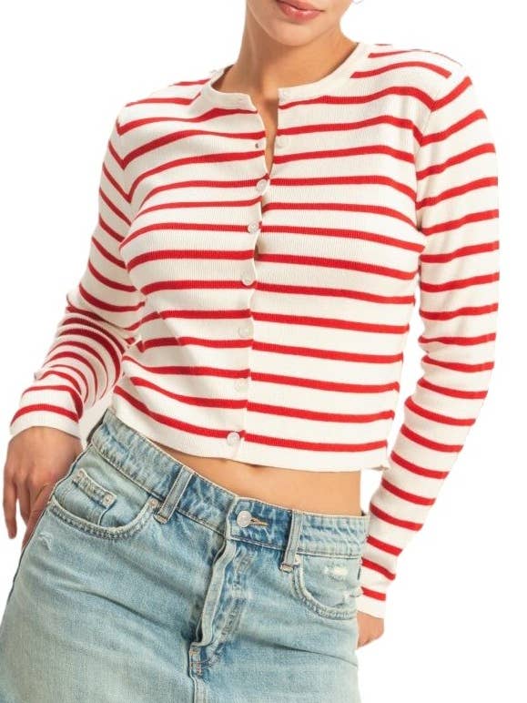 Cardigan à rayures avec boutons pour la vente par Vanilla Monkey