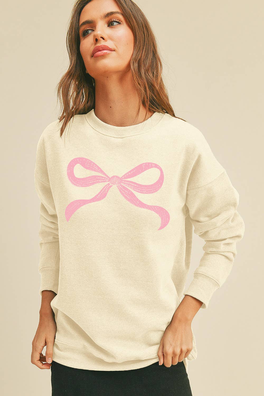 Honestee - Venta al por mayor Sudadera estampada - Mujer - Sudadera gráfica de manga larga con lazo1