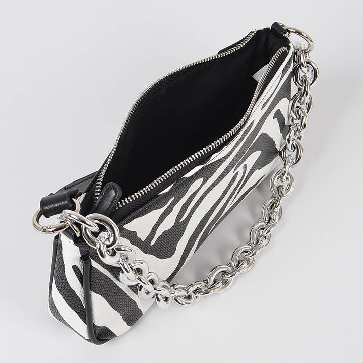 Black Zebra Print Simple Clutch W/Chain for wholesale on Faire4