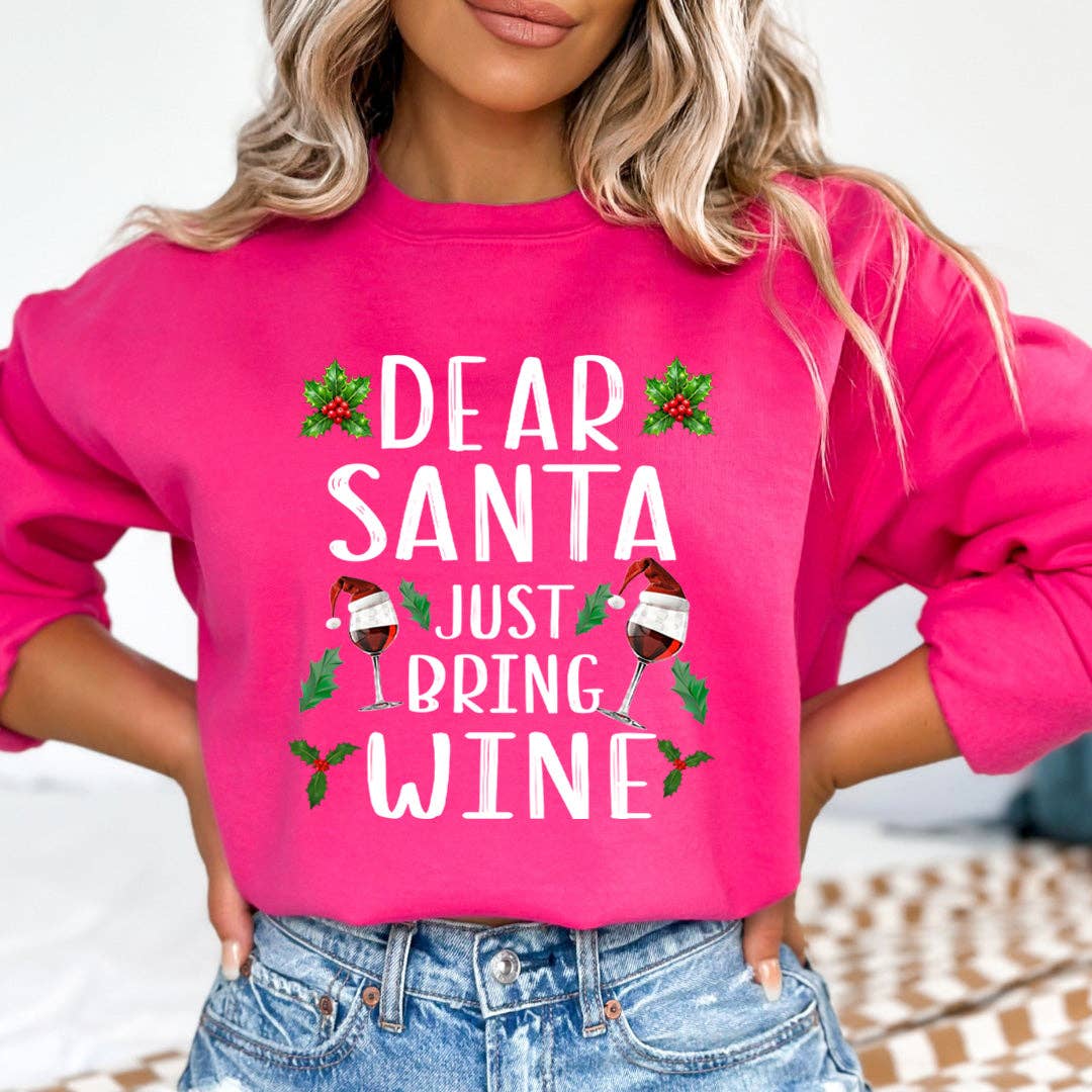 LA Shirt Company - Wholesale Graphic Sweatshirt - Women's - Dear Santa Just Bring Wine - Sweatshirt & Hoodie4