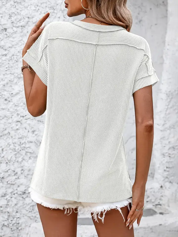 Lovesoft - Wholesale Knit Top - Women's - Backstitch Stripe Knit Short-Sleeve Casual T-Shirt3