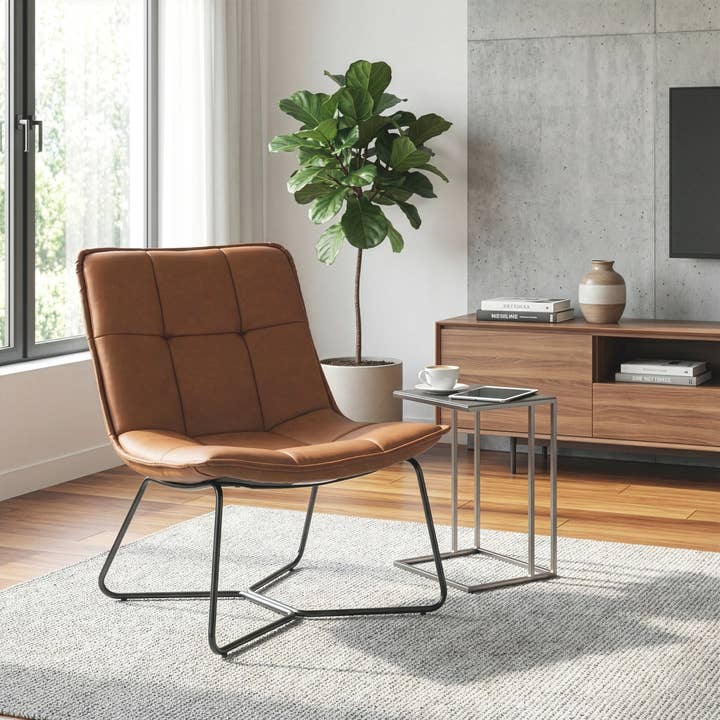 Glamour Home - Wholesale Chair - Aurele Faux Leather Armless Accent Chair with Metal Legs