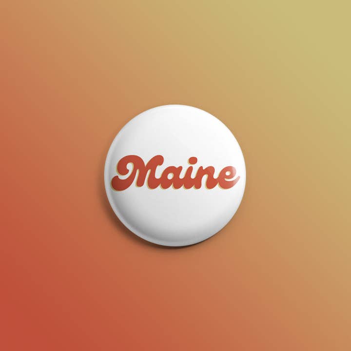 Maine Groovy White Background 1inch Pin for wholesale by Quiet Tide Goods