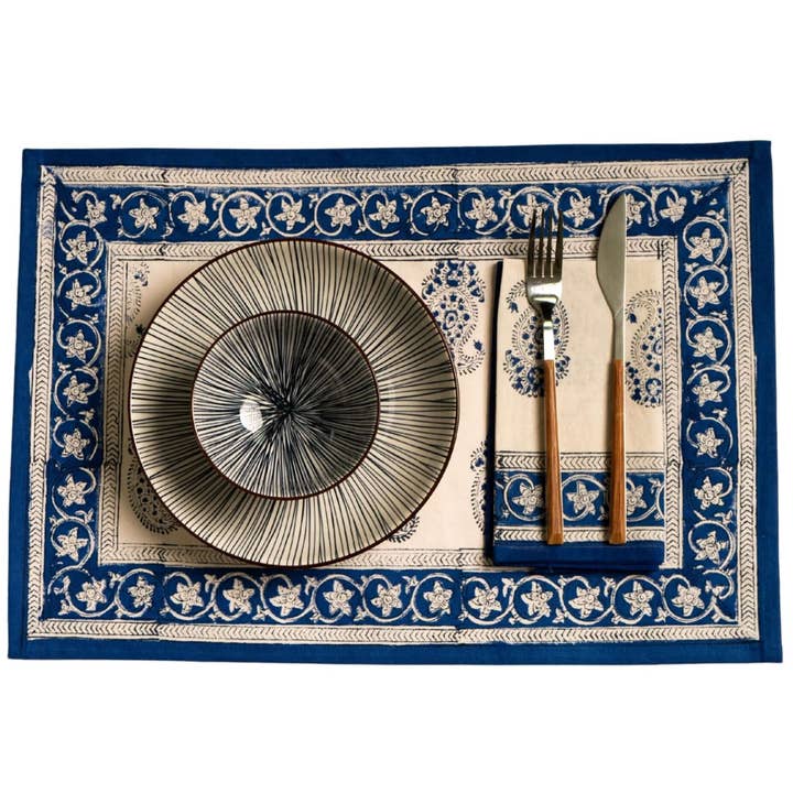 Kapda Casa - Wholesale Tablecloth - Ciprés Azul: Manteles Individuales | 6 Servilletas | Juego de Comedor |50x30cm1