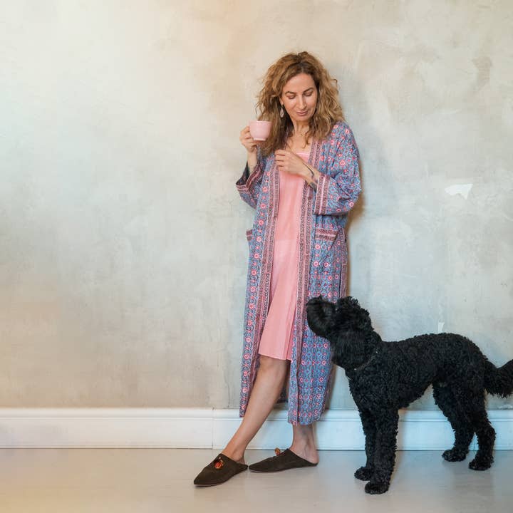 Bohemian Hand-printed All Natural Cotton Kimono for Women for wholesale by Nest Factory